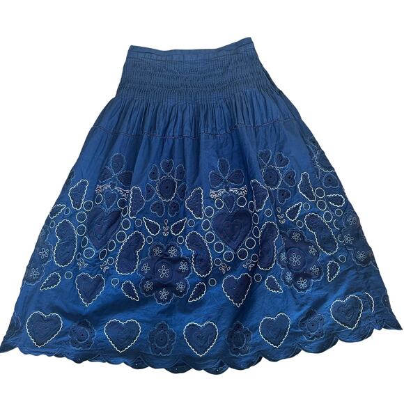 SEA Blue Eyelet Full Midi Skirt SIZE 4 Embroidered Prairie Western Designer $485 - Picture 10 of 13